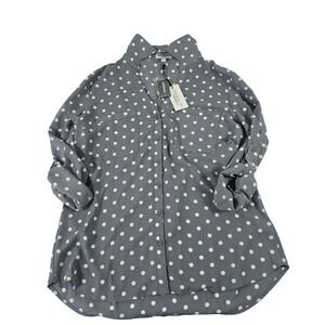 Express The Portofino Shirt Original Fit Grey White Polka Dot Blouse Mens M NEW